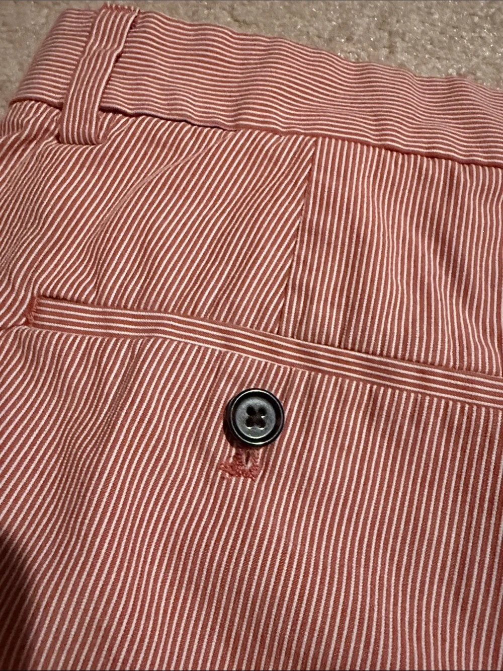 Banana Republic Men's Brick Red and White Striped Flat Front Aiden Shorts